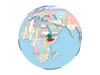 Ethiopia on globe isolated