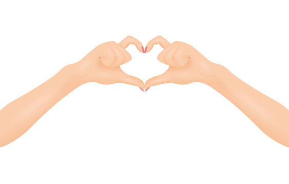 Woman's hands make heart shape. In love and relationship concept. Isolated vector illustration.