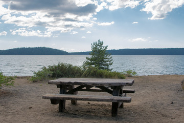 Empty Picnic Table On Lake