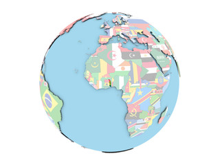 Togo on globe isolated