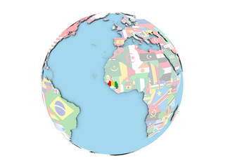 Guinea on globe isolated