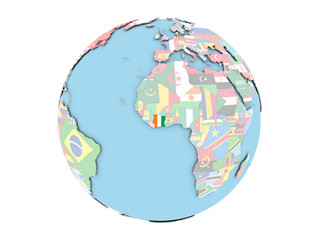 Obraz premium Ivory Coast on globe isolated