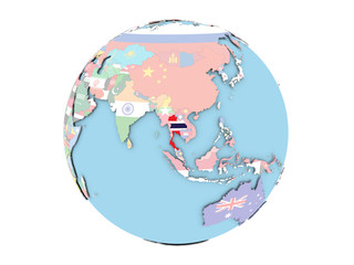 Thailand on globe isolated