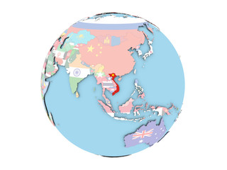 Vietnam on globe isolated