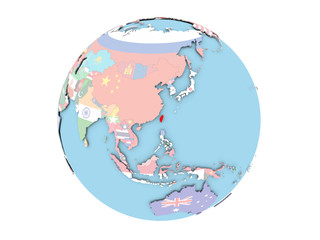 Taiwan on globe isolated