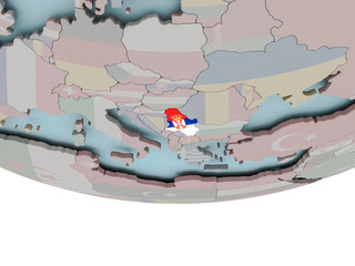 Serbia with flag on globe