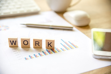 Words of business Work concepts collected in crossword with wooden cubes. Business Concept