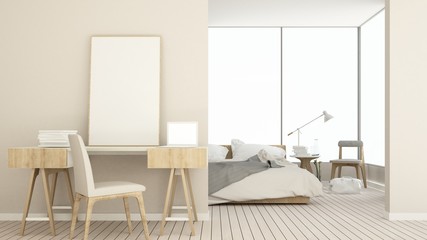 Bedroom space interior minimal and wall decoration empty in apartment- 3D rendering