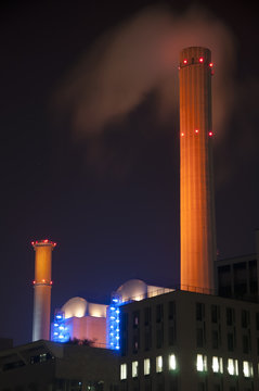 District heating plant at night