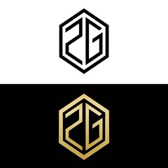 initial letters logo zg black and gold monogram hexagon shape vector