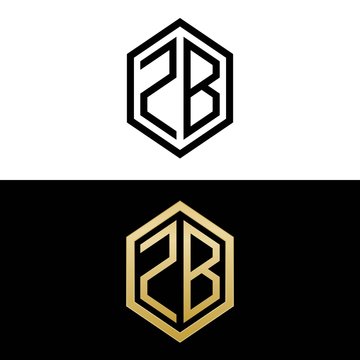initial letters logo zb black and gold monogram hexagon shape vector