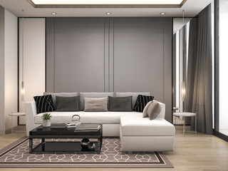 3d rendering luxury and modern living room with good design leather sofa