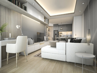 3d rendering luxury and modern living room with good design leather sofa
