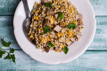 Pearl barley porridge with meat