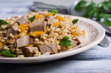 Pearl barley porridge with meat