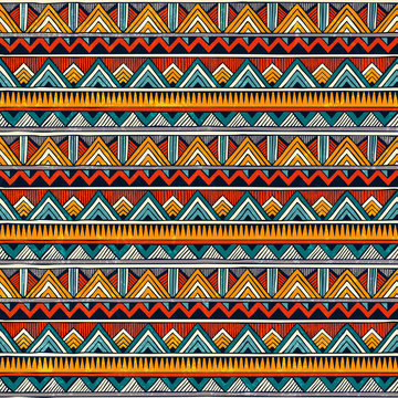 Tribal seamless pattern. African print. Colorful abstract background. Hand drawn vector illustration EPS 10.