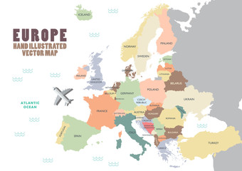 Naklejka premium Europe map with colour and name