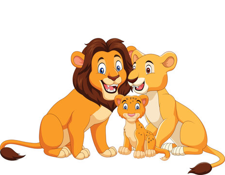 Cartoon lion family isolated on white background
