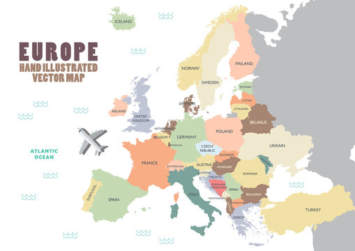 Fototapeta Europe map with colour and name