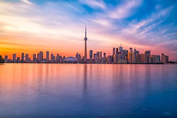 Crédence de cuisine en verre imprimé Toronto Horizon du centre-ville de Toronto avec coucher de soleil