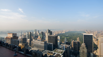 Fototapeta na wymiar Aerial view of Upper Manhattan bathed in the sun 