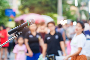 RAYONG,THAILAND : JUNE 7,2017 : Microphone with blurred background. selective focus at flea market on June 7, 2017 in Rayong, Thailand