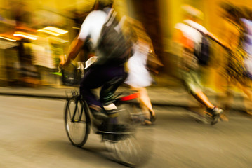 Motion blurs of bicycle riding