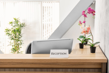 Reception desk in hotel