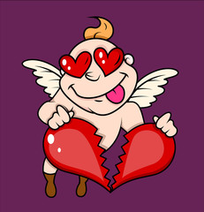 Lover Cupid Holding Broken Heart - clip-art vector illustration