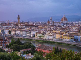 Fototapeta na wymiar Aerial view over the city of Florence in Tuscany in the evening