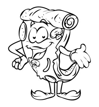 Happy Cartoon Pizza Character Vector Drawing