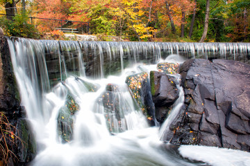 Hunts Mill waterfall during fall foliage season