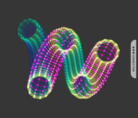 Spiral. 3d vector wireframe object. Illustration with connected lines and dots. Abstract grid design. Connection structure. Technology style.