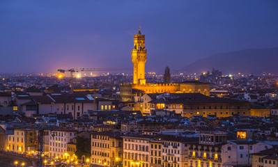 Panoramic view over the city of Florence from Michelangelo Square called Piazzale Michelangelo