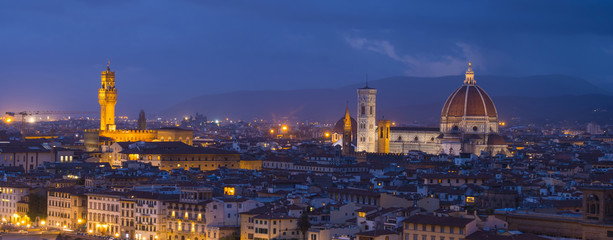 Panoramic view over the city of Florence from Michelangelo Square called Piazzale Michelangelo