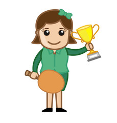 Female Winner of Table Tennis - clip-art vector illustration
