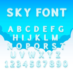 Sky font on a heavenly background. Vector illustration 