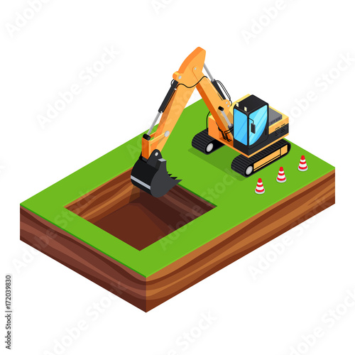 "3d excavator is digging a pit for the foundation." Stock ...