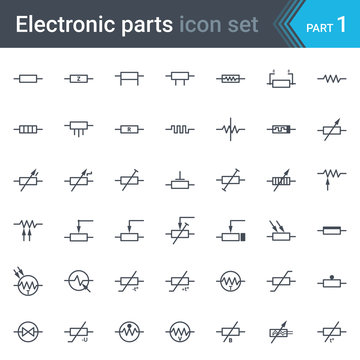 Complete vector set of electric and electronic circuit diagram symbols and elements - resistors 