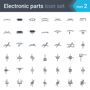 Complete vector set of electric and electronic circuit diagram symbols and elements -inductors, coils, capacitors and electric condensers