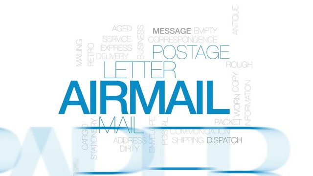 Airmail animated word cloud, text design animation. Kinetic typography.