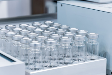 Glass vials for liquid samples.