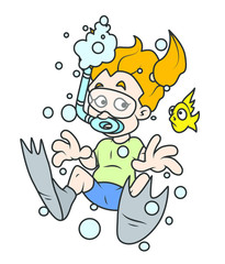 Cartoon Girl Swimming Underwater