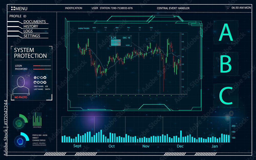 Poster futuristic user interface for trading applications. touch interface. abstract virtual graphic touch 