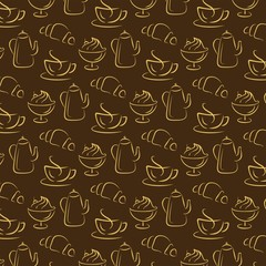 Seamless pattern with coffee and croissant. Coffee background	