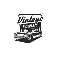 Old Style Vintage Classic Car Vector Logo, Badge, Emblem, Icon, Sticker. Car Show, Exhibition, Festival Element.