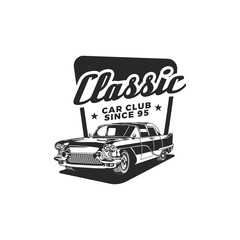 Old Style Vintage Classic Car Vector Logo, Badge, Emblem, Icon, Sticker. Car Community, Club Element.