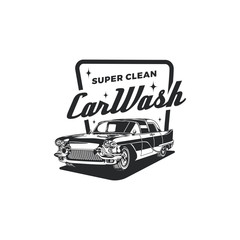Old Style Vintage Classic Car Vector Logo, Badge, Emblem, Icon, Sticker. Car Wash, Clean Element.