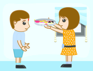 Kids Celebrating Rakhi - Indian Traditional Festival - Clip-art vector illustration