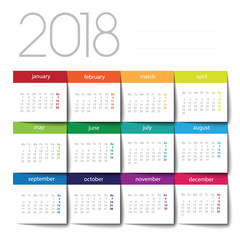 2018 calendar. Color post it